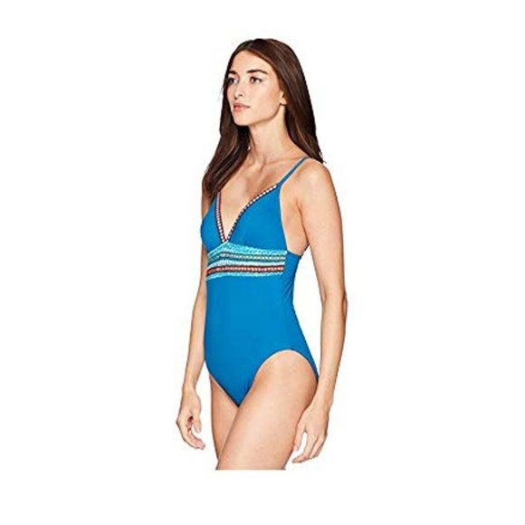 La Blanca Light Blue, V-Neck One Piece Swimsuit - Picture 4 of 7